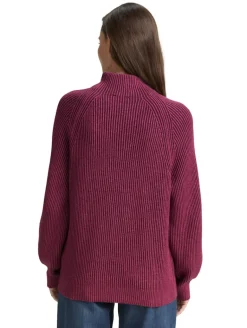 Loose Fit Strickpullover mit Stehkragen red rib structure