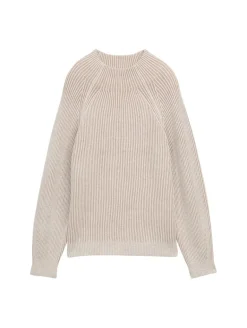 Loose Fit Strickpullover mit Stehkragen soft taupe rib structure