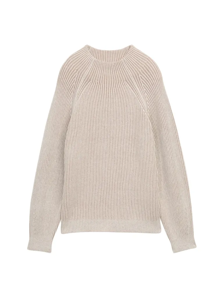 Loose Fit Strickpullover mit Stehkragen soft taupe rib structure