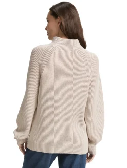Loose Fit Strickpullover mit Stehkragen soft taupe rib structure