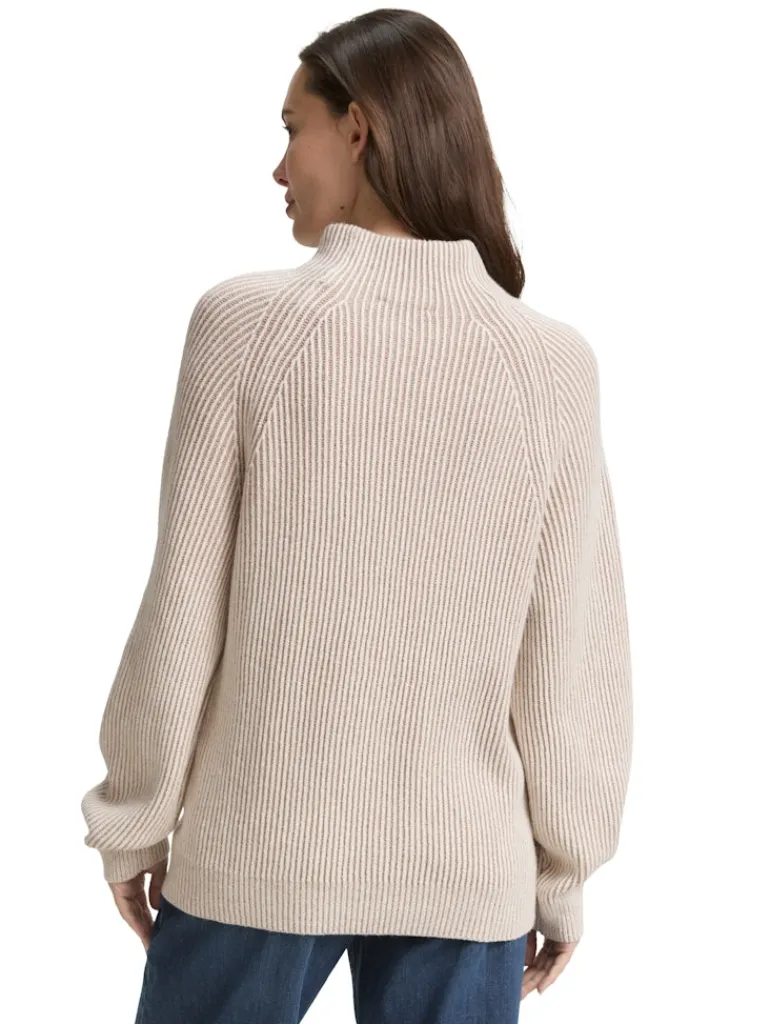 Loose Fit Strickpullover mit Stehkragen soft taupe rib structure