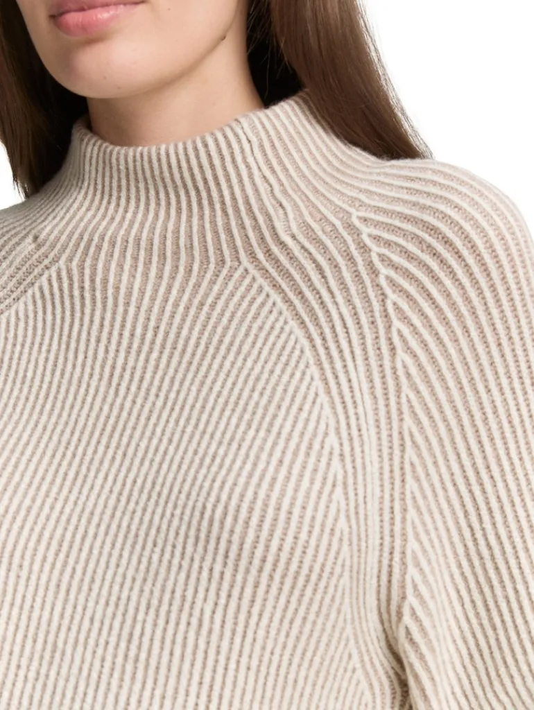 Loose Fit Strickpullover mit Stehkragen soft taupe rib structure