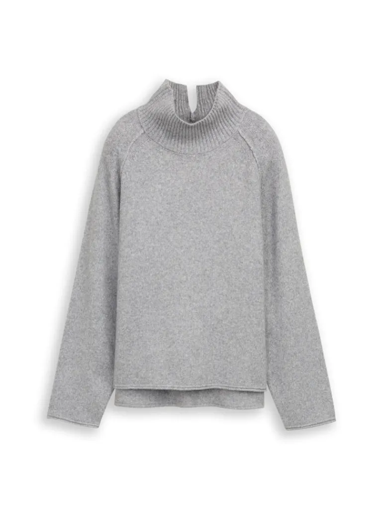 Loose Fit Strickpullover mit Stehkragen medium silver grey melange