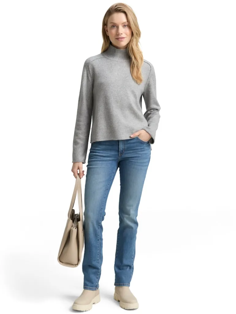 Loose Fit Strickpullover mit Stehkragen medium silver grey melange