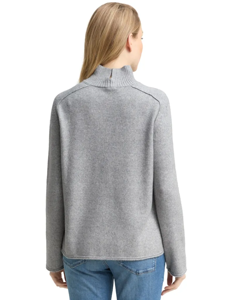 Loose Fit Strickpullover mit Stehkragen medium silver grey melange