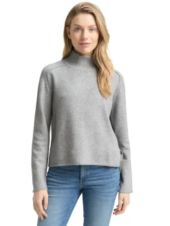 Loose Fit Strickpullover mit Stehkragen medium silver grey melange