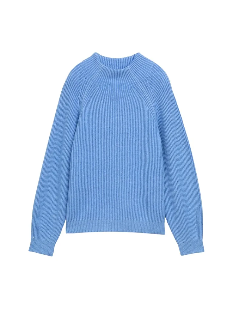 Loose Fit Strickpullover mit Stehkragen light blue knit structure