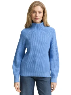 Loose Fit Strickpullover mit Stehkragen light blue knit structure