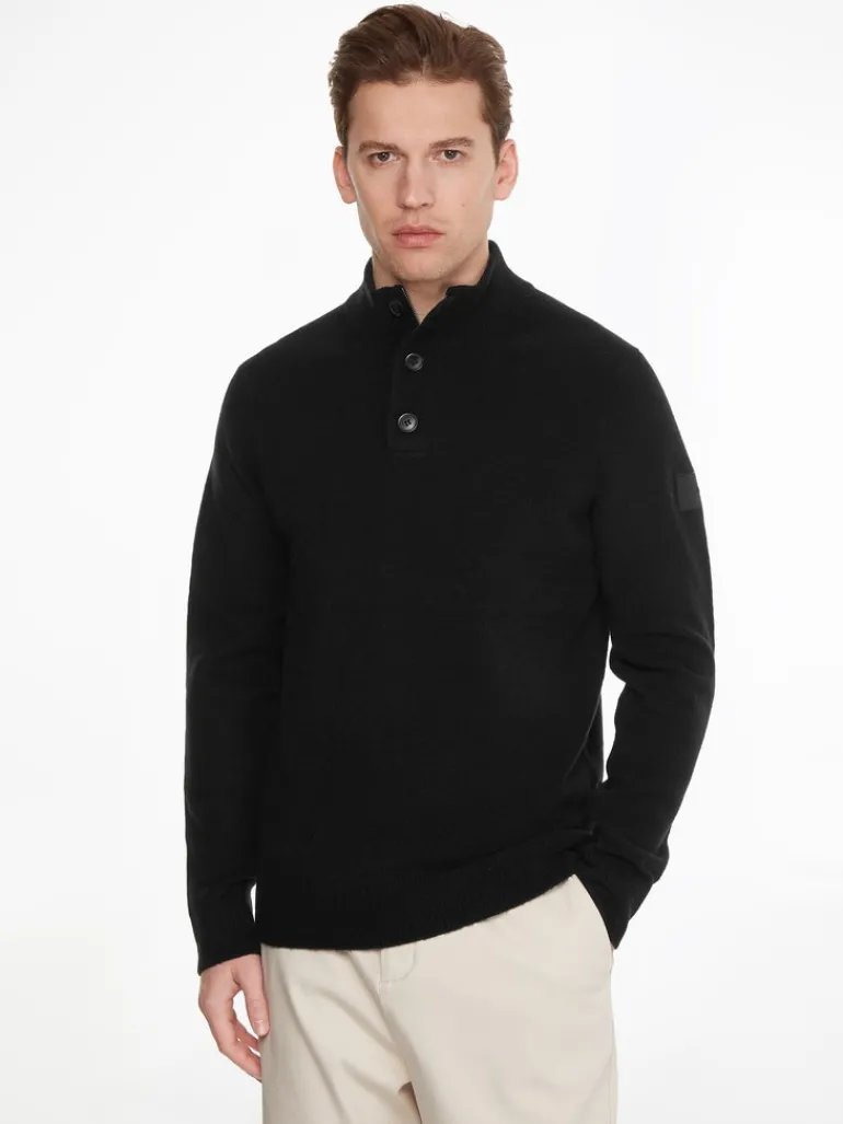 LYCRA BLEND BUTTON QUARTER ZIP ck black