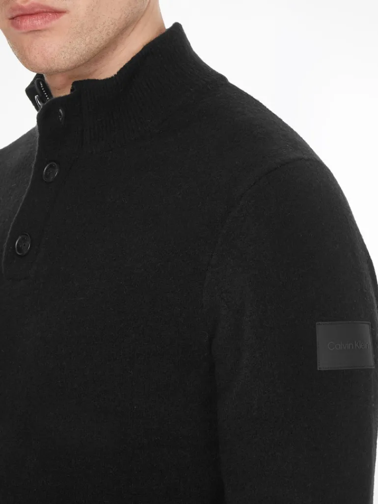 LYCRA BLEND BUTTON QUARTER ZIP ck black