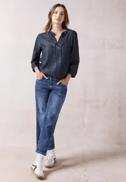 Lyocell-Bluse dark blue wash