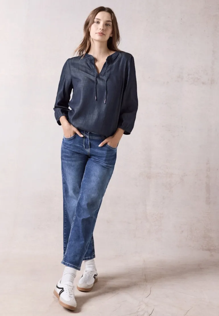 Lyocell-Bluse dark blue wash
