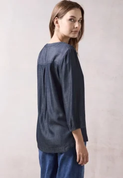 Lyocell-Bluse dark blue wash