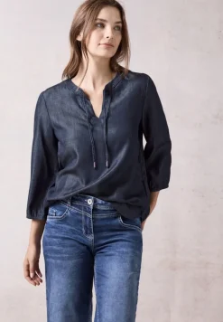 Lyocell-Bluse dark blue wash