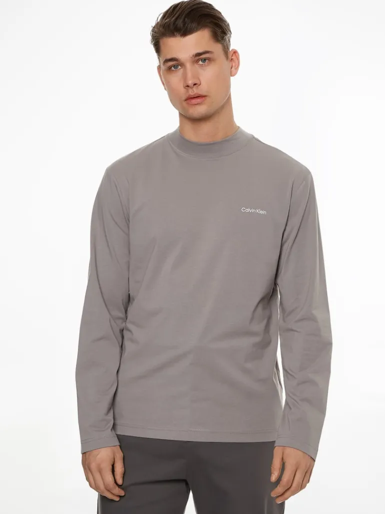 MICRO LOGO LS MOCK NECK T-SHIRT grey asphalt
