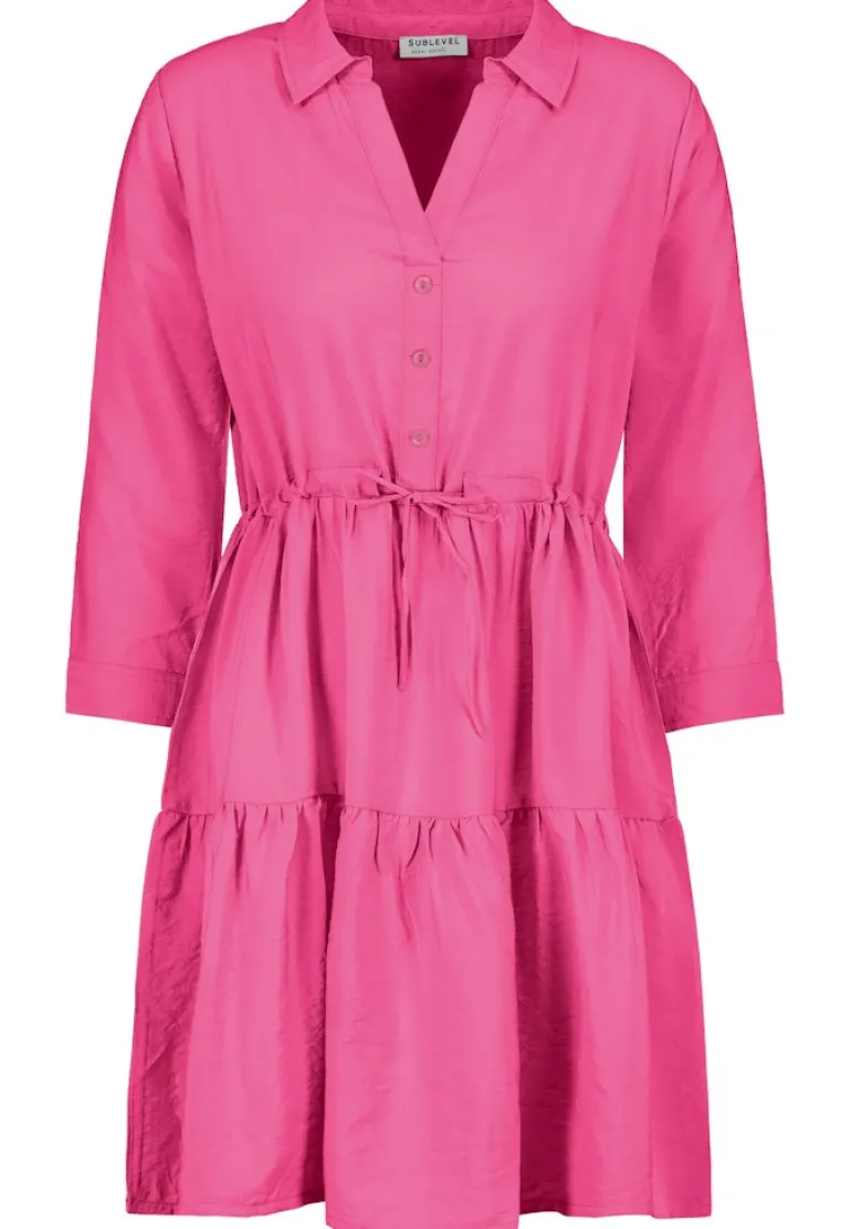 Midikleid mit Volants ruby pink