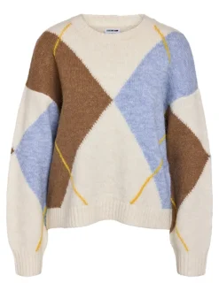 NMARMIE L/S O-NECK ARGYLE KNIT FWD cloud dancer