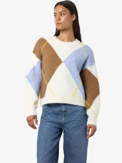 NMARMIE L/S O-NECK ARGYLE KNIT FWD cloud dancer