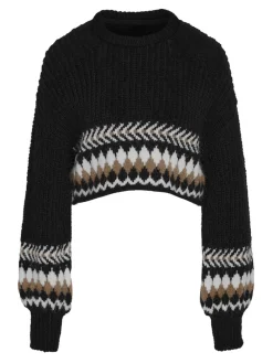 NMDAISY L/S O-NECK KNIT black-eggnog & nomad