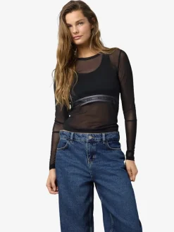 NMJUDITH L/S MESH TOP BG NOOS black