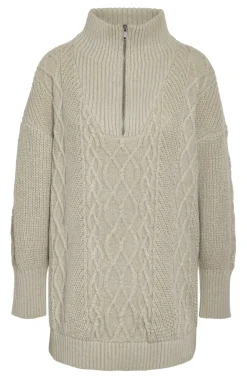 NMOSCAR L/S HALF ZIP KNIT TUNIC FWD eucalyptus
