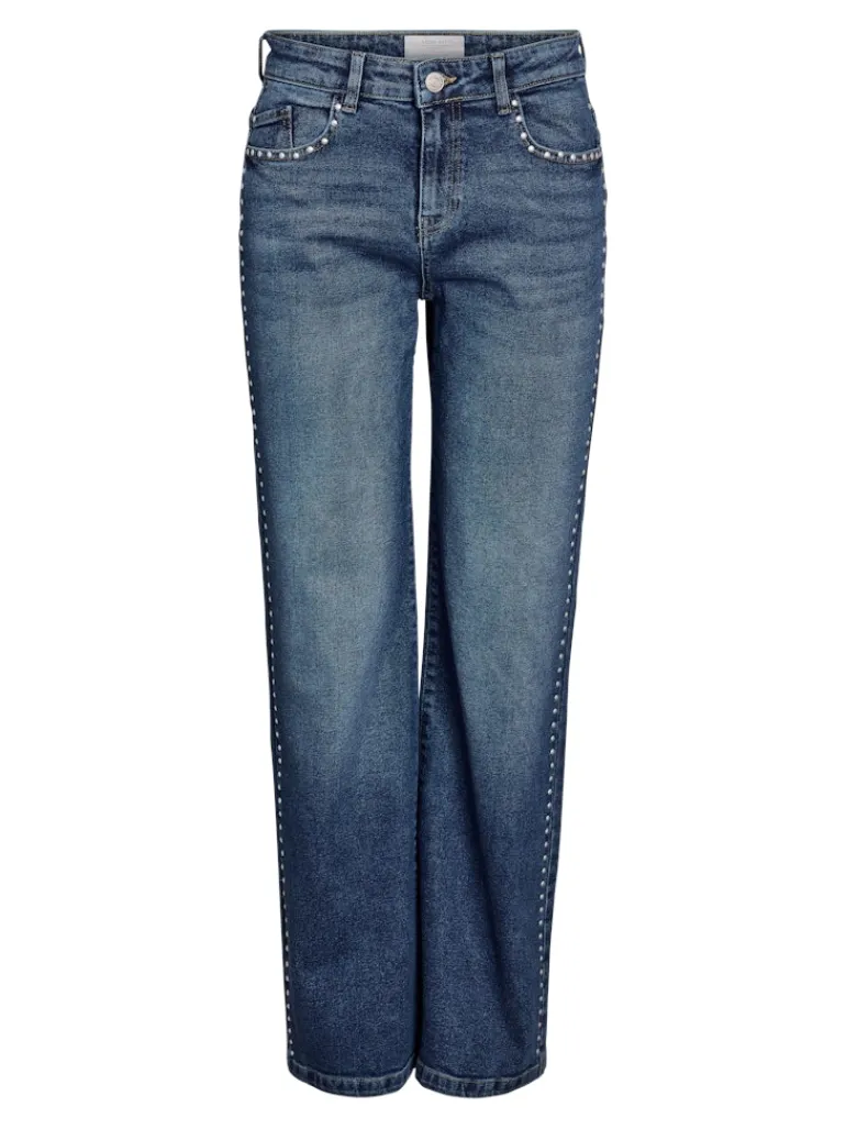 NMYOLANDA NW WIDE LEG STUD JEANS AZ308MB medium blue denim