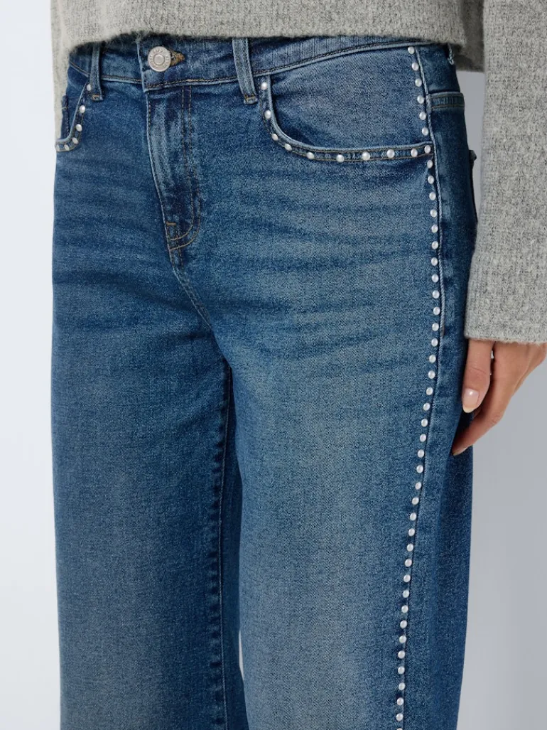 NMYOLANDA NW WIDE LEG STUD JEANS AZ308MB medium blue denim