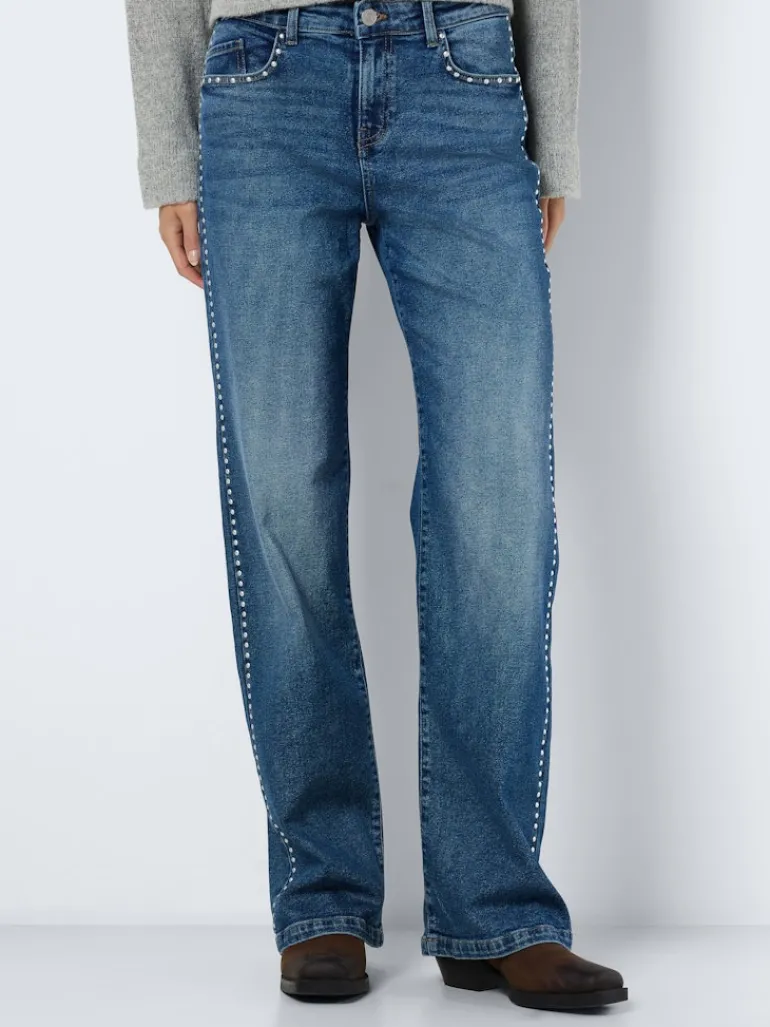 NMYOLANDA NW WIDE LEG STUD JEANS AZ308MB medium blue denim