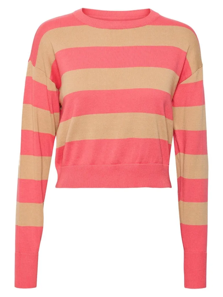 NMZOE L/S O-NECK CROP KNIT NOOS sun kissed coral