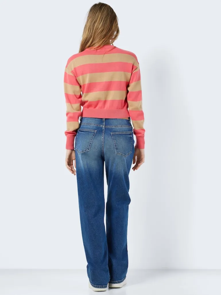NMZOE L/S O-NECK CROP KNIT NOOS sun kissed coral