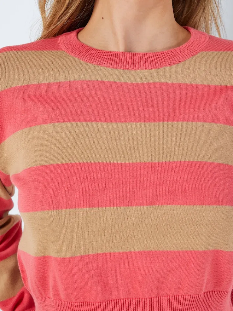NMZOE L/S O-NECK CROP KNIT NOOS sun kissed coral