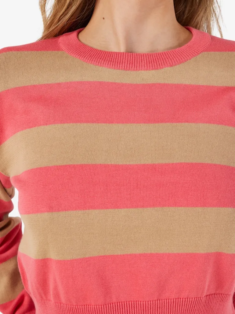 NMZOE L/S O-NECK CROP KNIT NOOS sun kissed coral