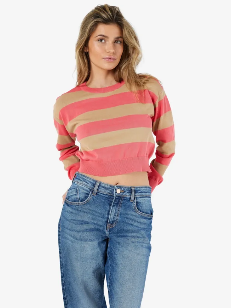 NMZOE L/S O-NECK CROP KNIT NOOS sun kissed coral