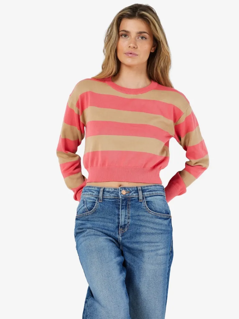 NMZOE L/S O-NECK CROP KNIT NOOS sun kissed coral