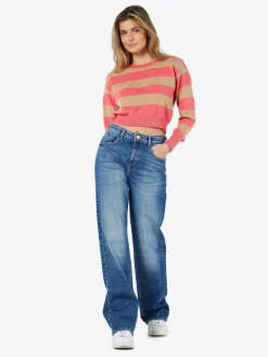 NMZOE L/S O-NECK CROP KNIT NOOS sun kissed coral