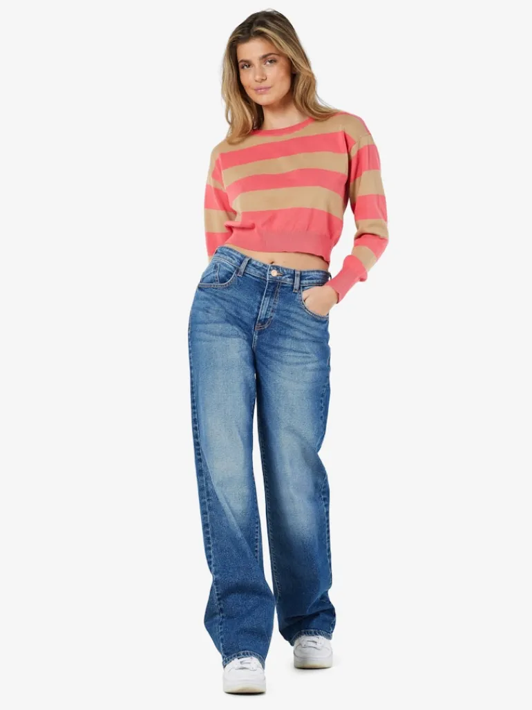 NMZOE L/S O-NECK CROP KNIT NOOS sun kissed coral