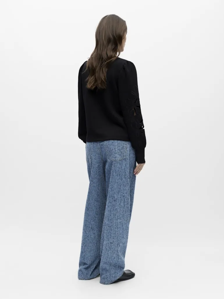 OBJANDREA RE L/S O-NECK CUTOUT TOP DIV black