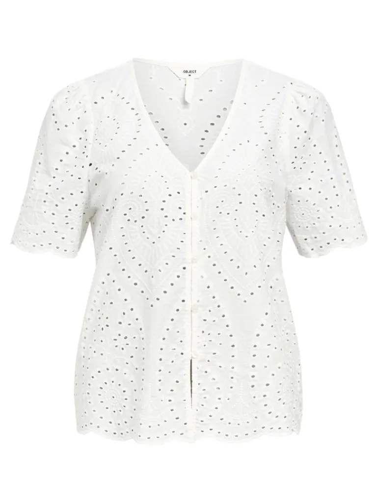 OBJBITTEN S/S RE V-NECK TOP DIV cloud dancer