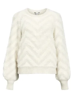 OBJHOLLOW L/S RE KNIT PULLOVER NOOS white sand