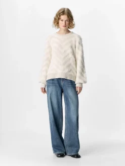 OBJHOLLOW L/S RE KNIT PULLOVER NOOS white sand