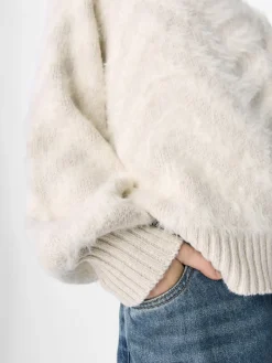 OBJHOLLOW L/S RE KNIT PULLOVER NOOS white sand