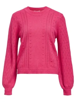 OBJINGE L/S RE O-NECK KNIT NOOS raspberry sorbet