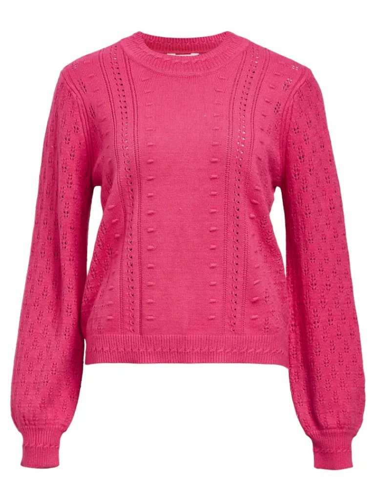 OBJINGE L/S RE O-NECK KNIT NOOS raspberry sorbet
