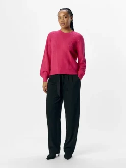 OBJINGE L/S RE O-NECK KNIT NOOS raspberry sorbet