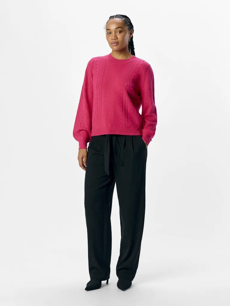OBJINGE L/S RE O-NECK KNIT NOOS raspberry sorbet