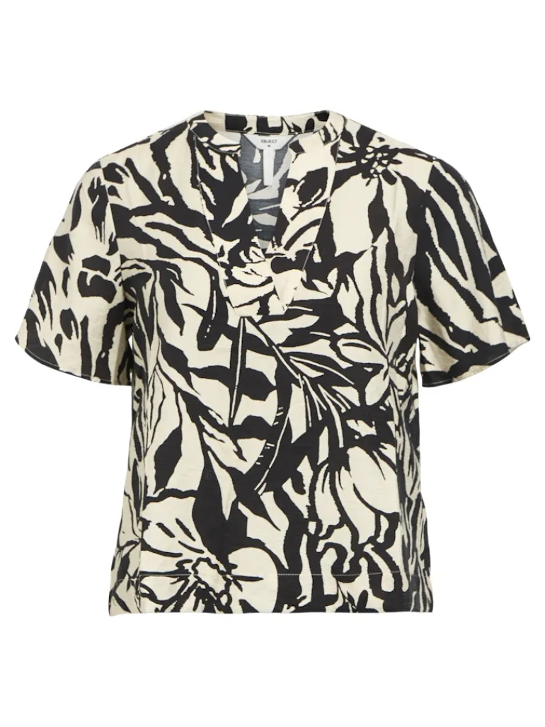 OBJKARINA S/S RE V-NECK TOP NOOS sandshell1