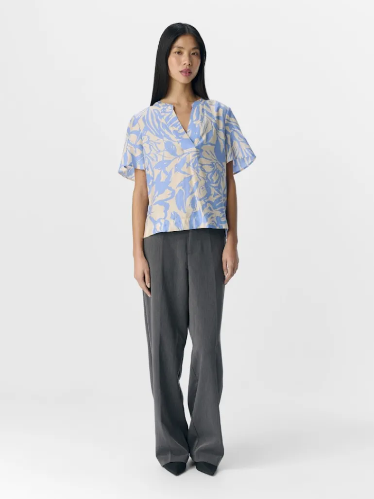 OBJKARINA S/S RE V-NECK TOP NOOS sandshell