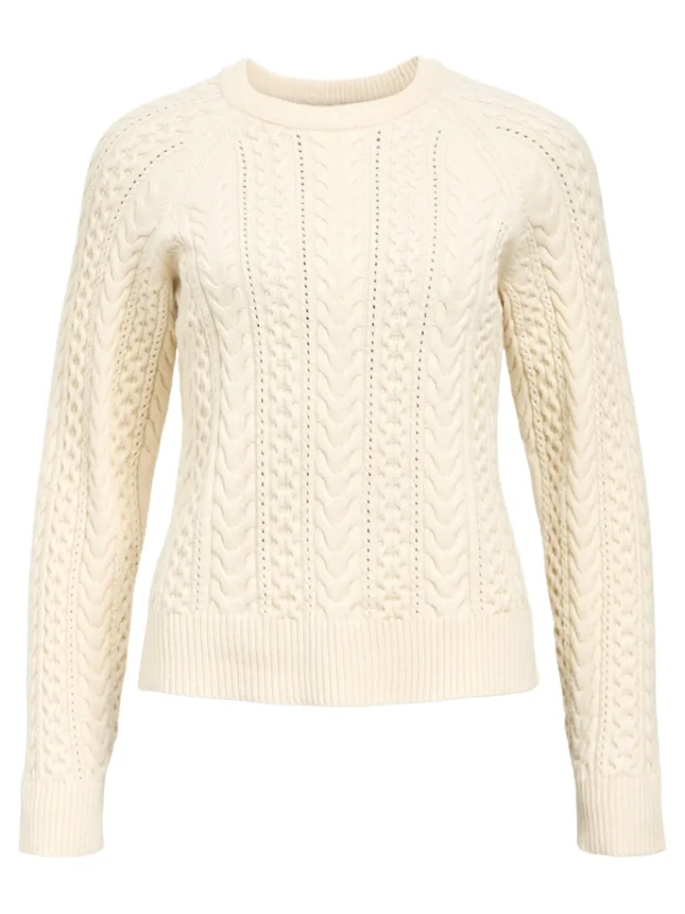 OBJMEG LS LO O-NECK CABLE KNIT DIV sandshell