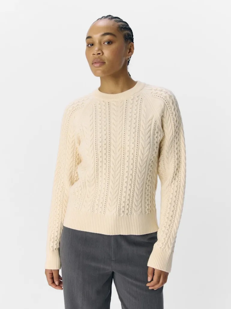 OBJMEG LS LO O-NECK CABLE KNIT DIV sandshell