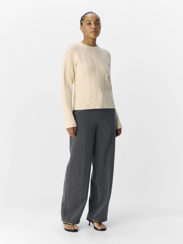OBJMEG LS LO O-NECK CABLE KNIT DIV sandshell